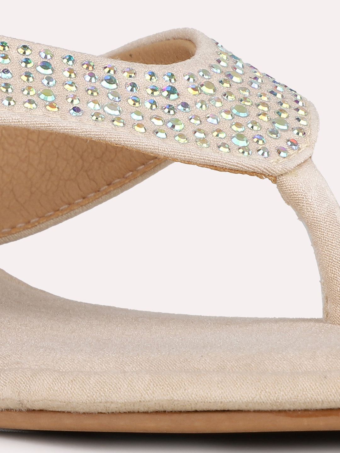 Women Beige Ethnic Embellished Round Toe Block Heel Sandals