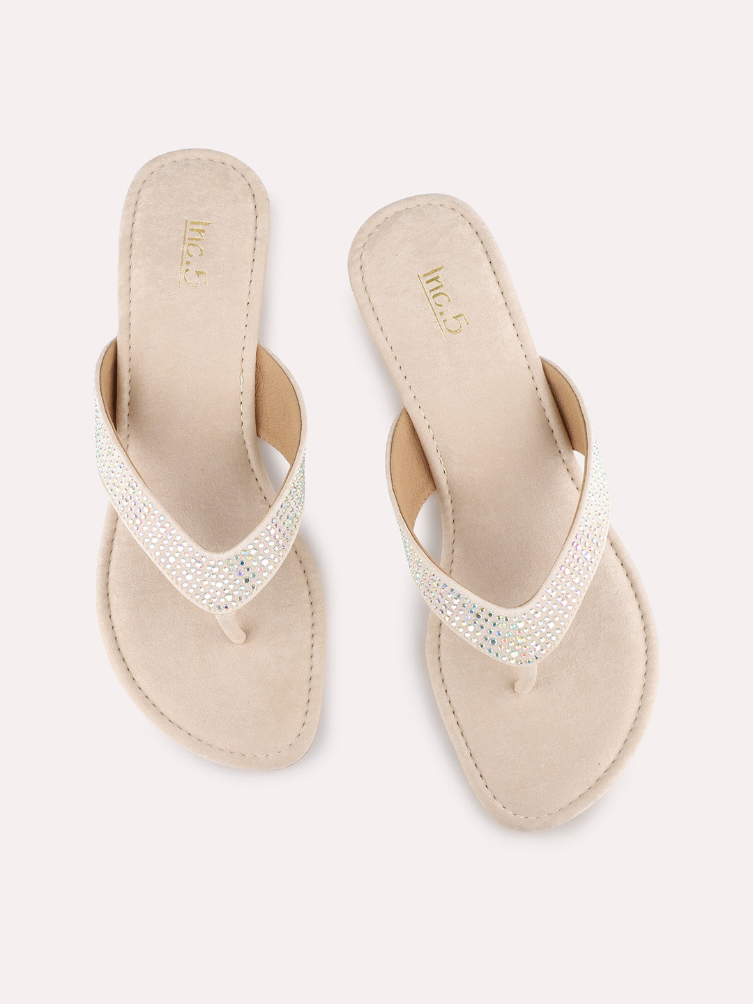 Women Beige Ethnic Embellished Round Toe Block Heel Sandals