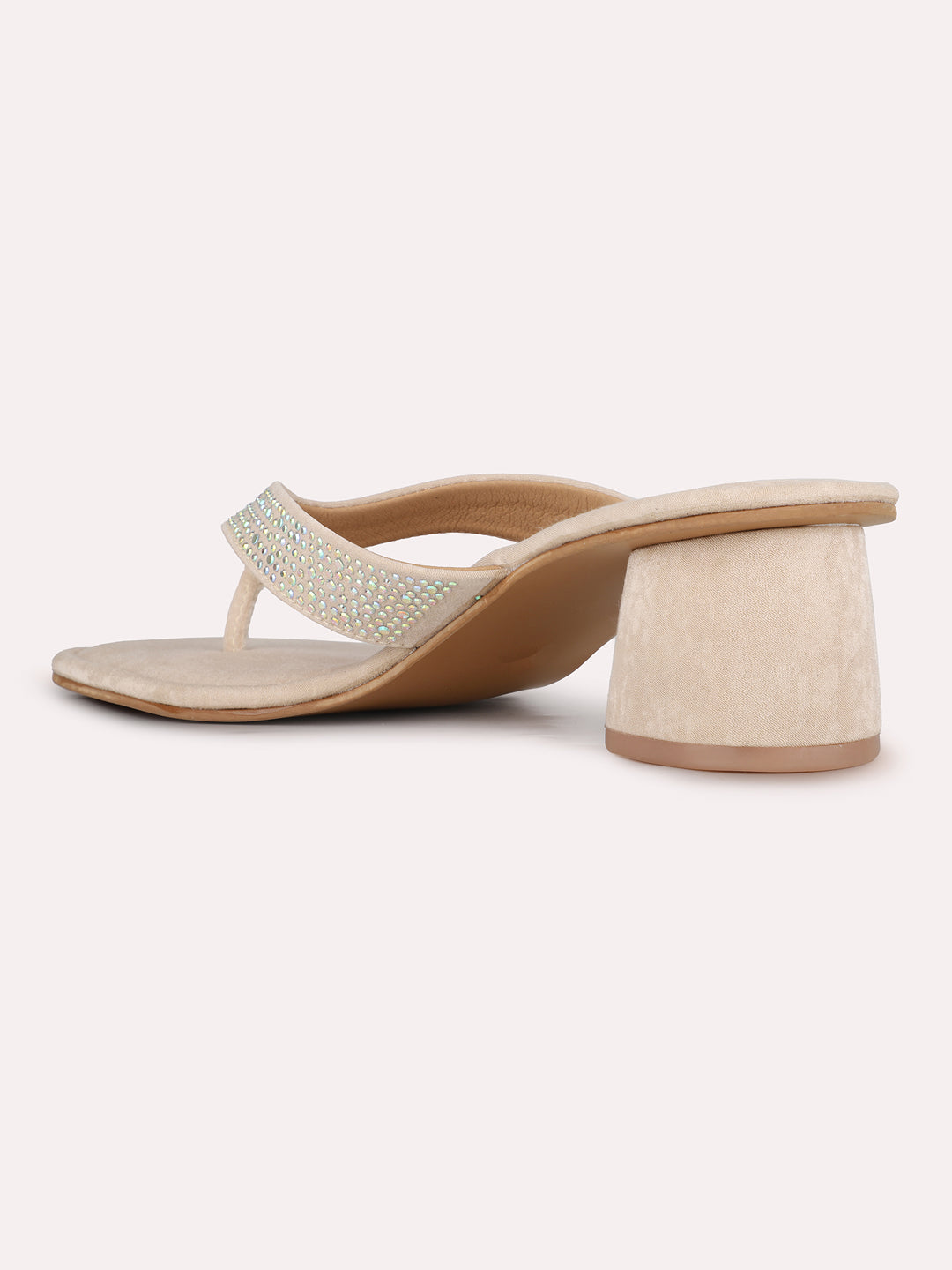 Women Beige Ethnic Embellished Round Toe Block Heel Sandals