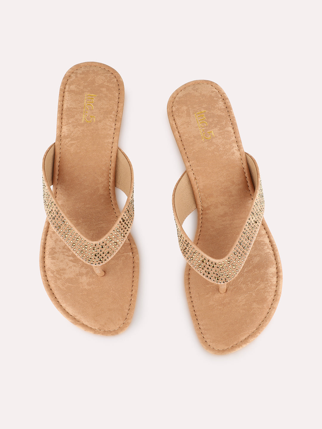 Women Tan Ethnic Embellished Round Toe Block Heel Sandals