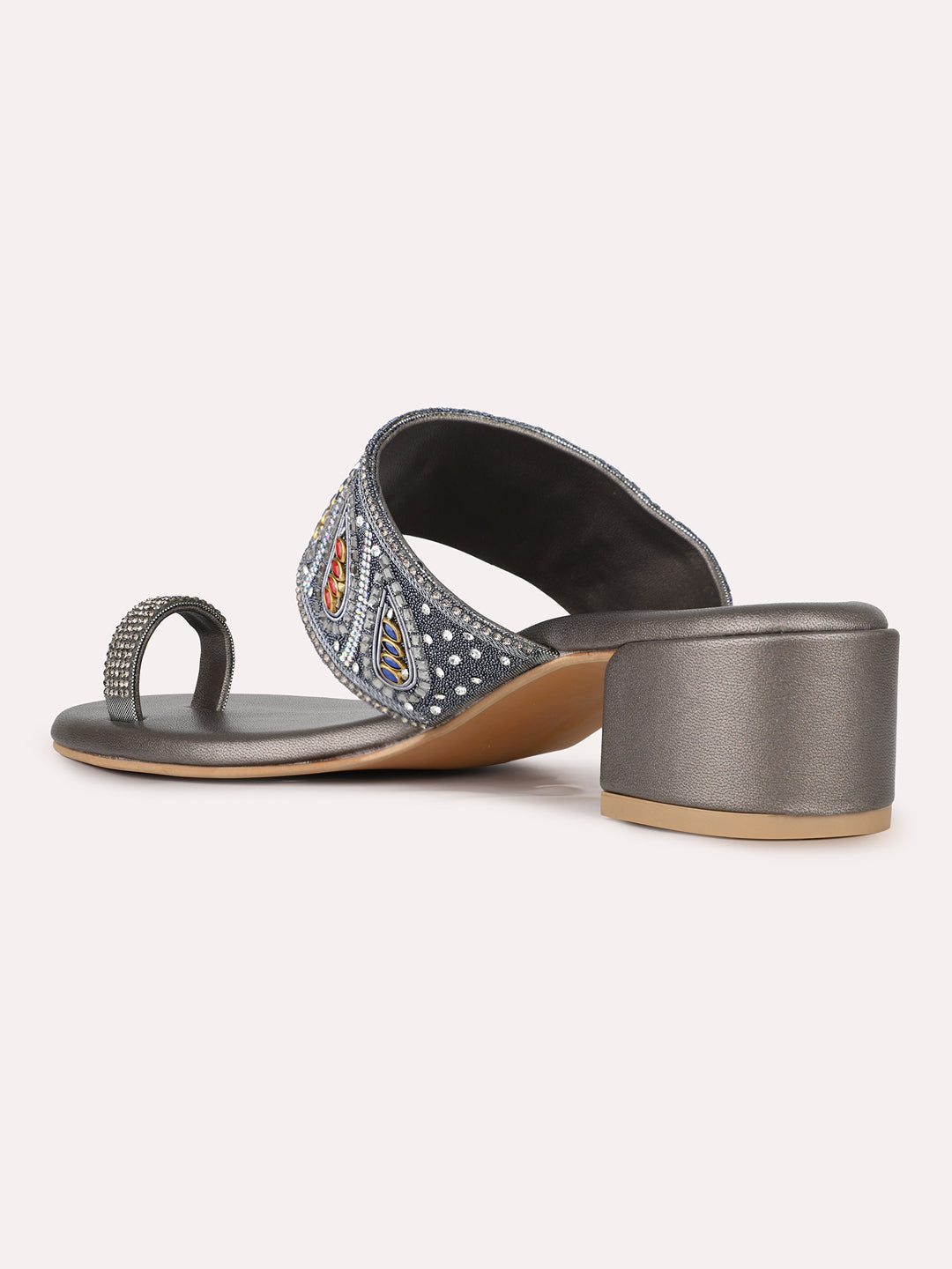 Womens Pewter Ethnic Embellished Pattern Round Toe Heel Sandals