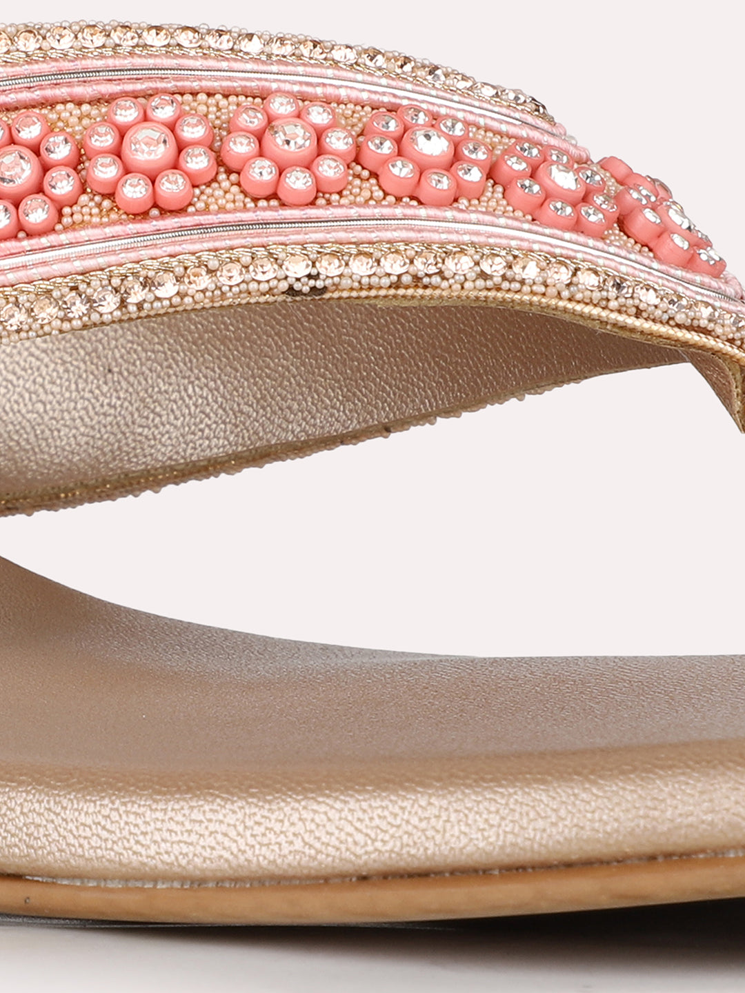 Womens Rose Gold Ethnic Embellished Round Toe Block Heels