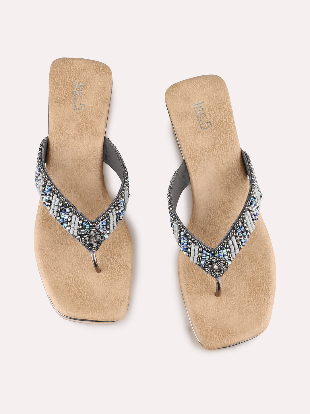 Women Pewter Party Wear Embellished Round Toe Wedge Heel Sandals