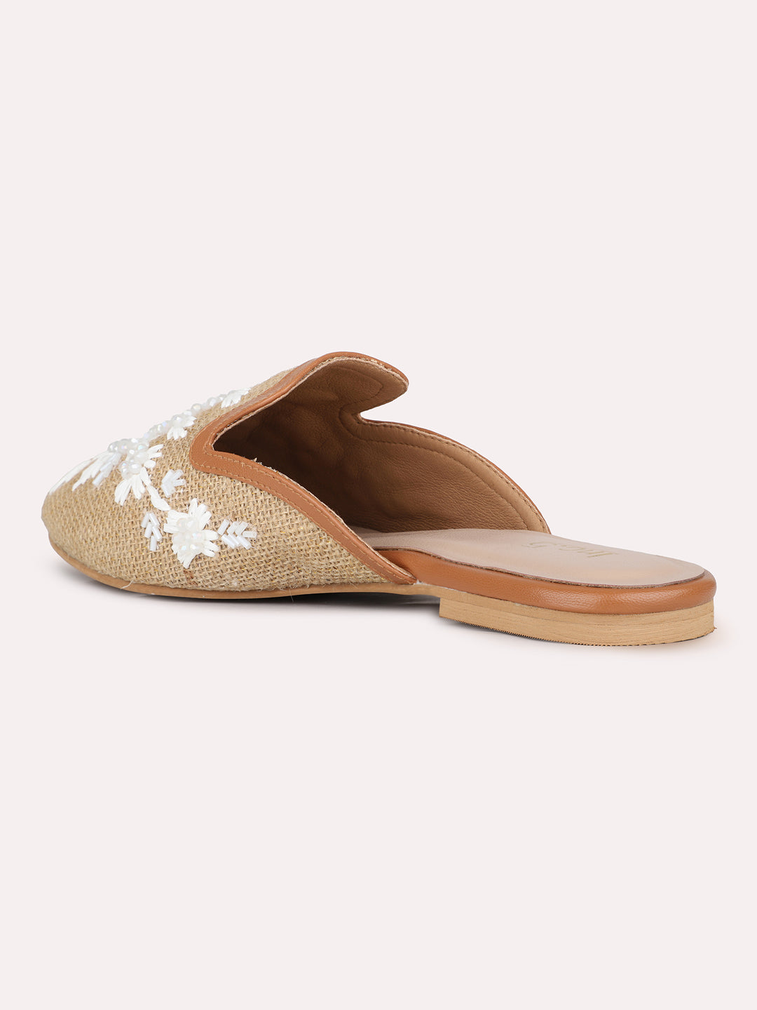 Womens Beige Casual Printed Toe Flats Mules