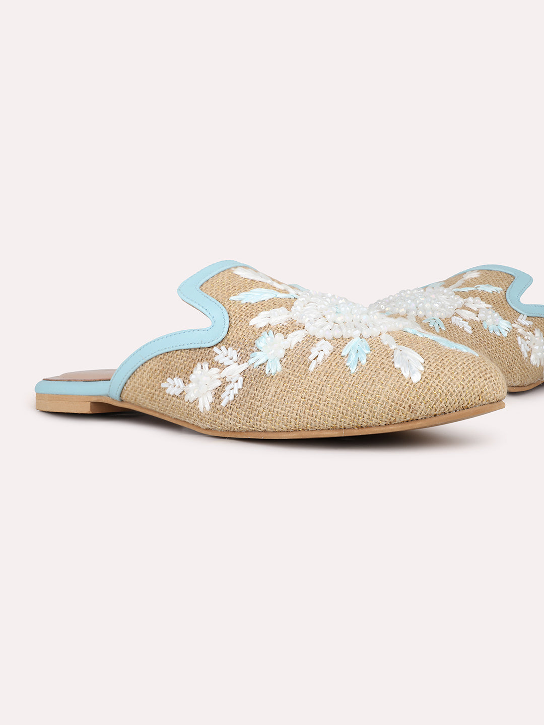 Womens Blue Casual Printed Toe Flats Mules