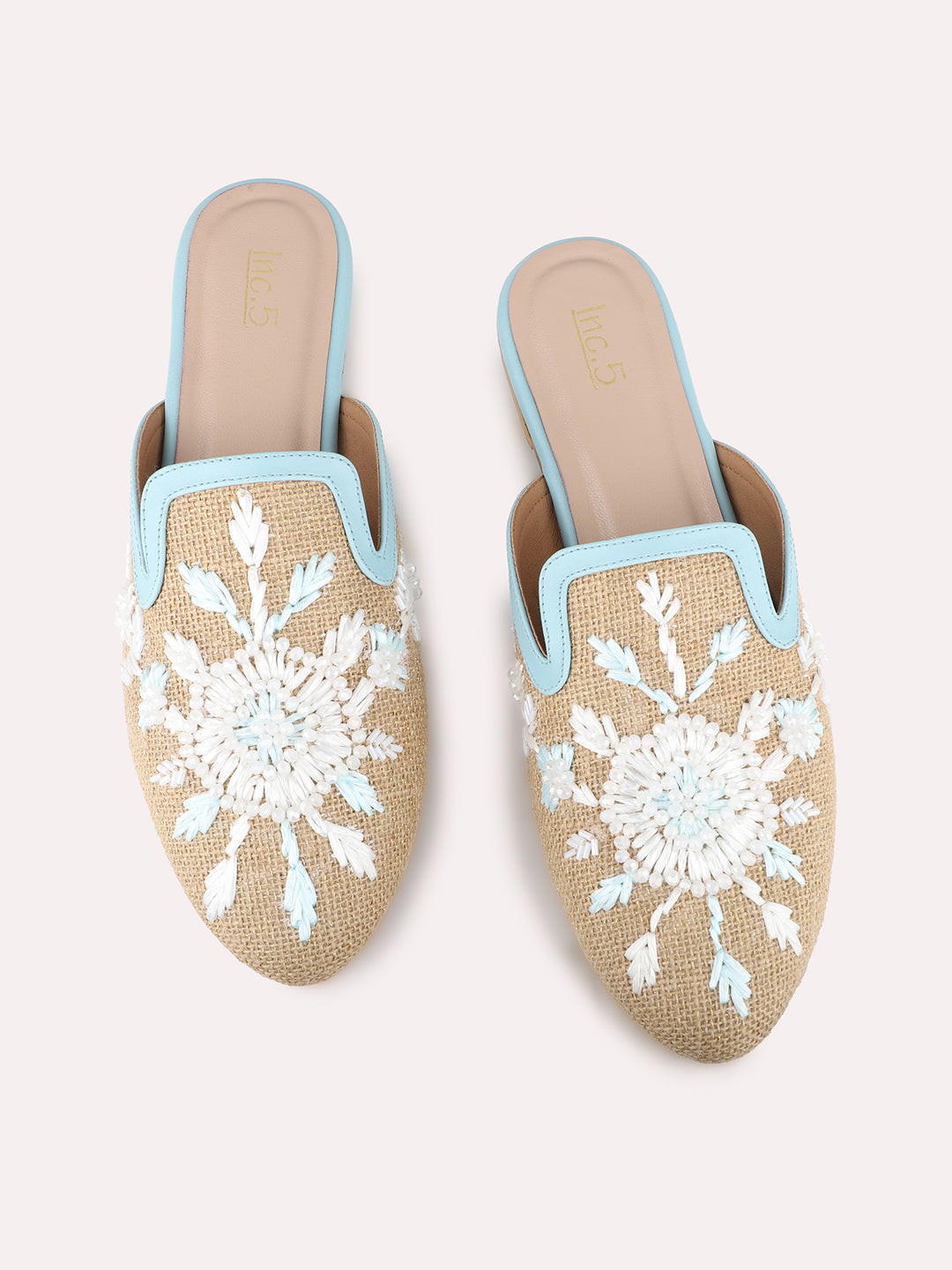 Womens Blue Casual Printed Toe Flats Mules