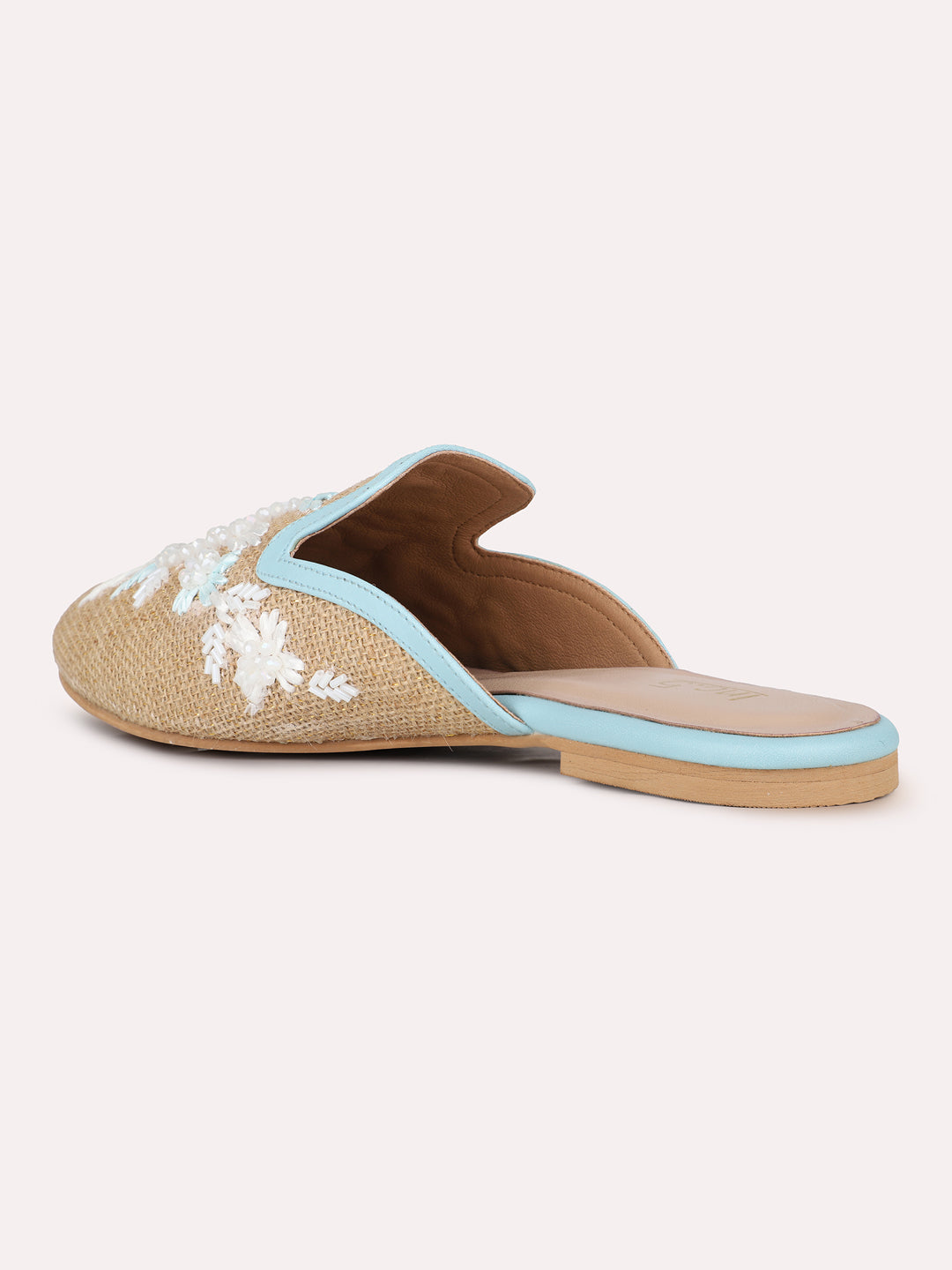Womens Blue Casual Printed Toe Flats Mules