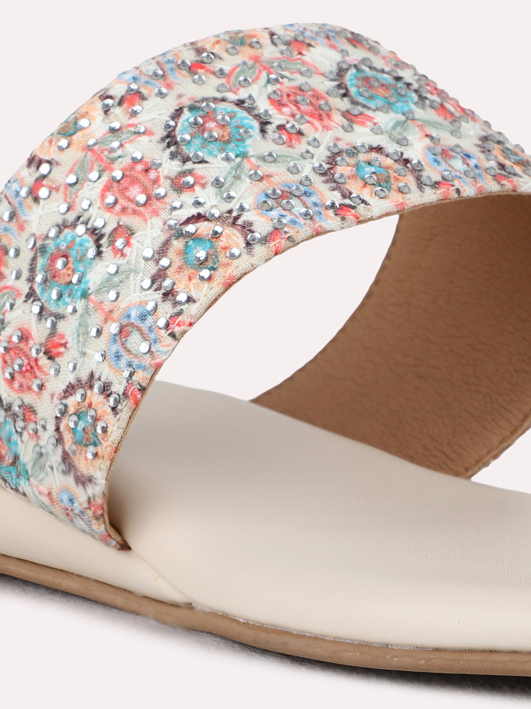 Womens Blue Casual Printed One Toe Flat Sandals