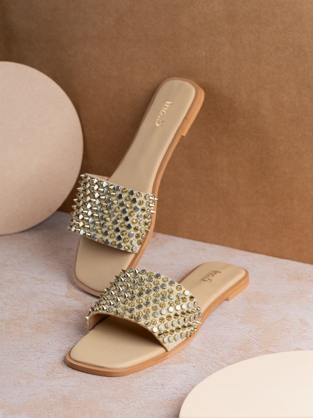 Womens Beige Ethnic Embellished Open Toe Slip-On Flat Sandals