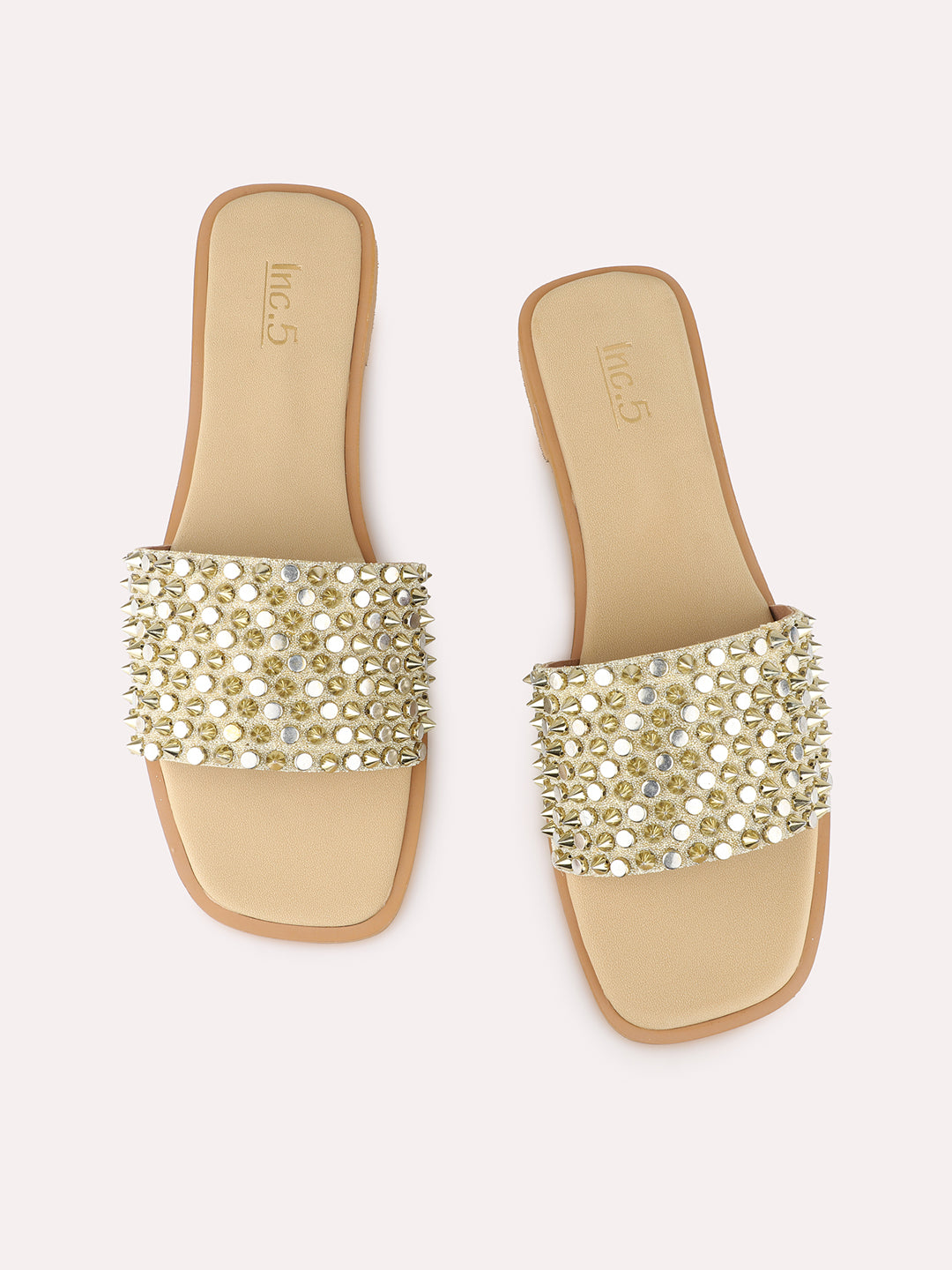 Womens Beige Ethnic Embellished Open Toe Slip-On Flat Sandals