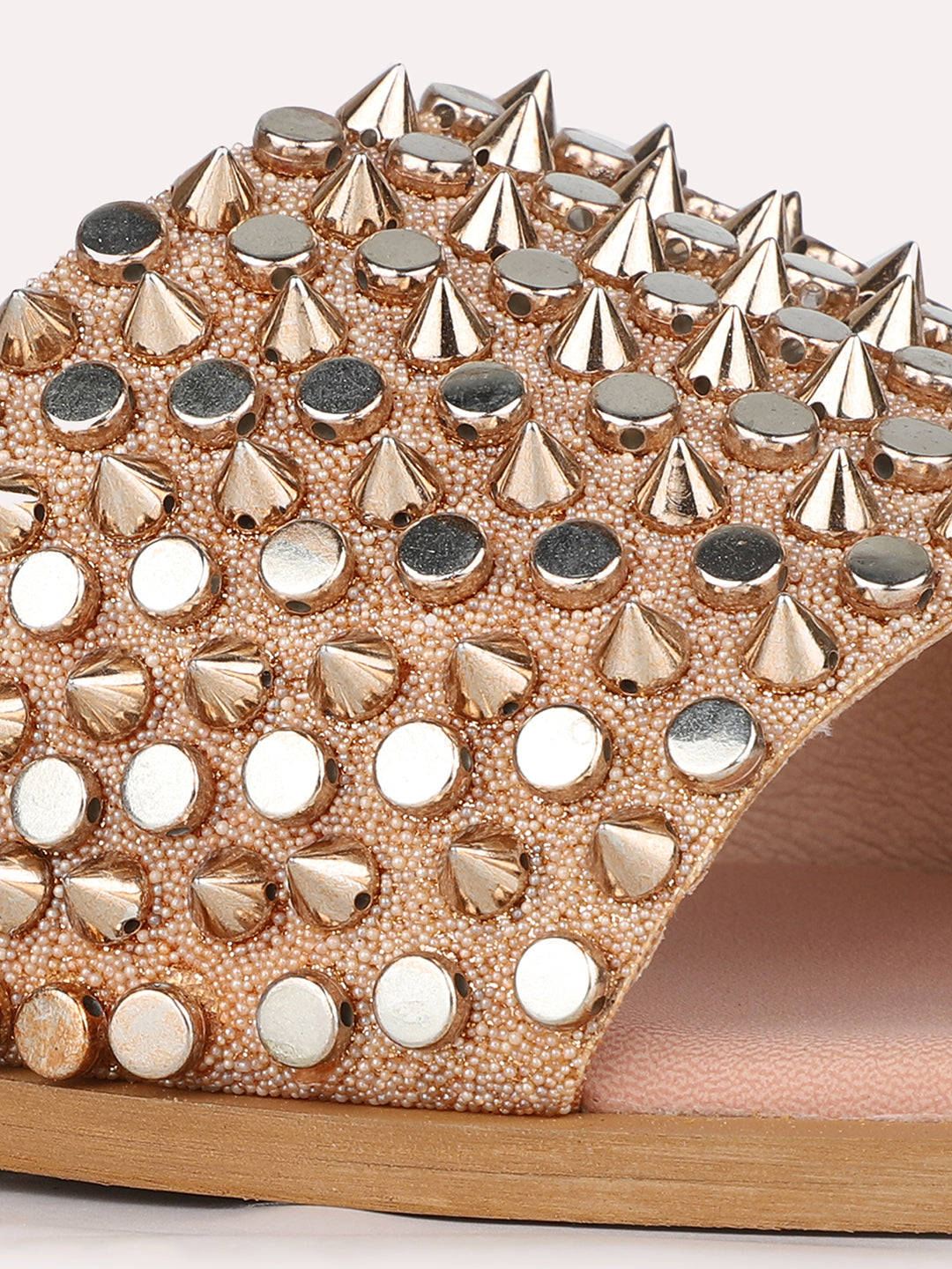 Womens Peach Ethnic Embellished Open Toe Slip-On Flat Sandals