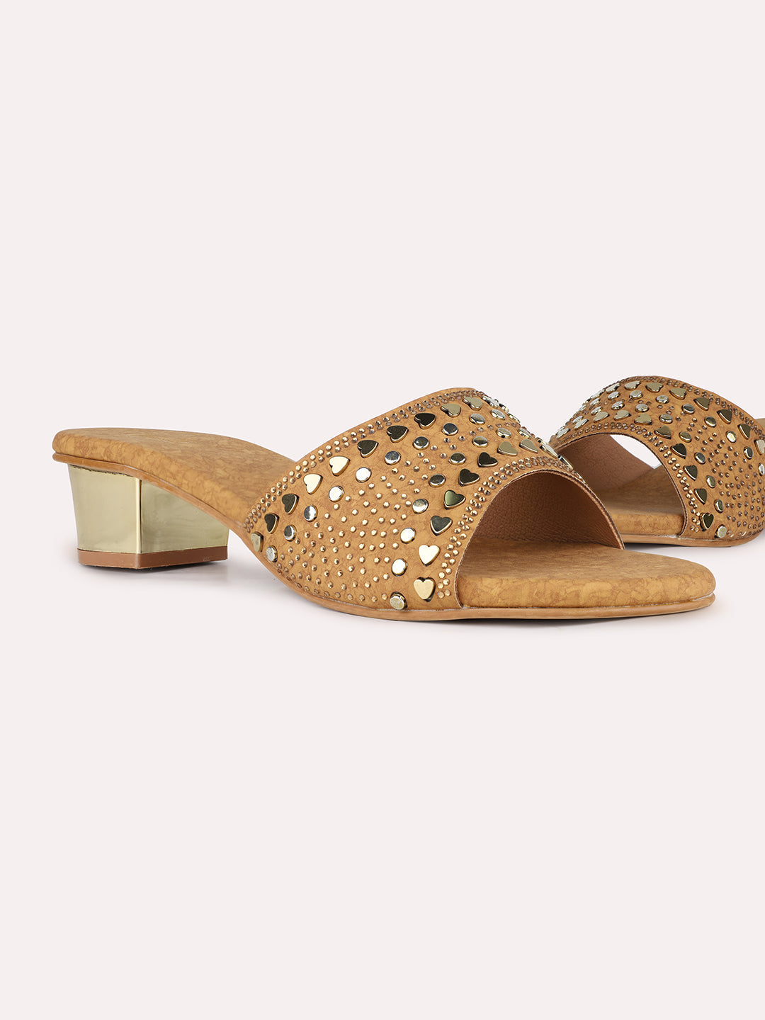 Women Antique Ethnic Embellished Round Toe Block Heel Sandals