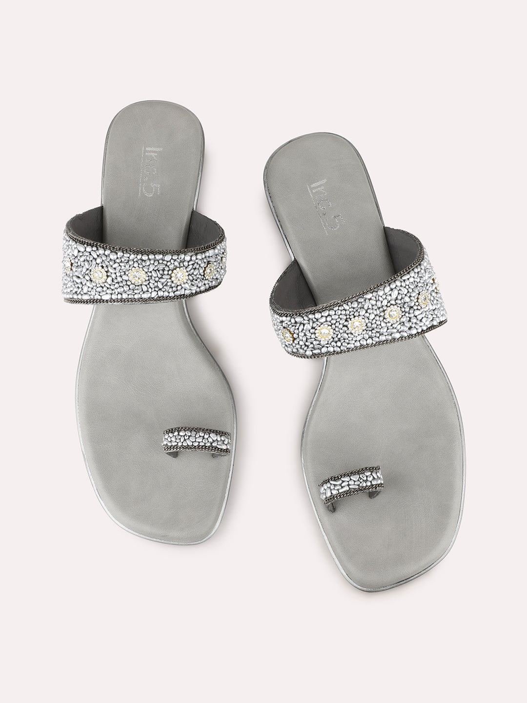 Womens Pewter Ethnic Embellished Round Toe Block Heel Sandals