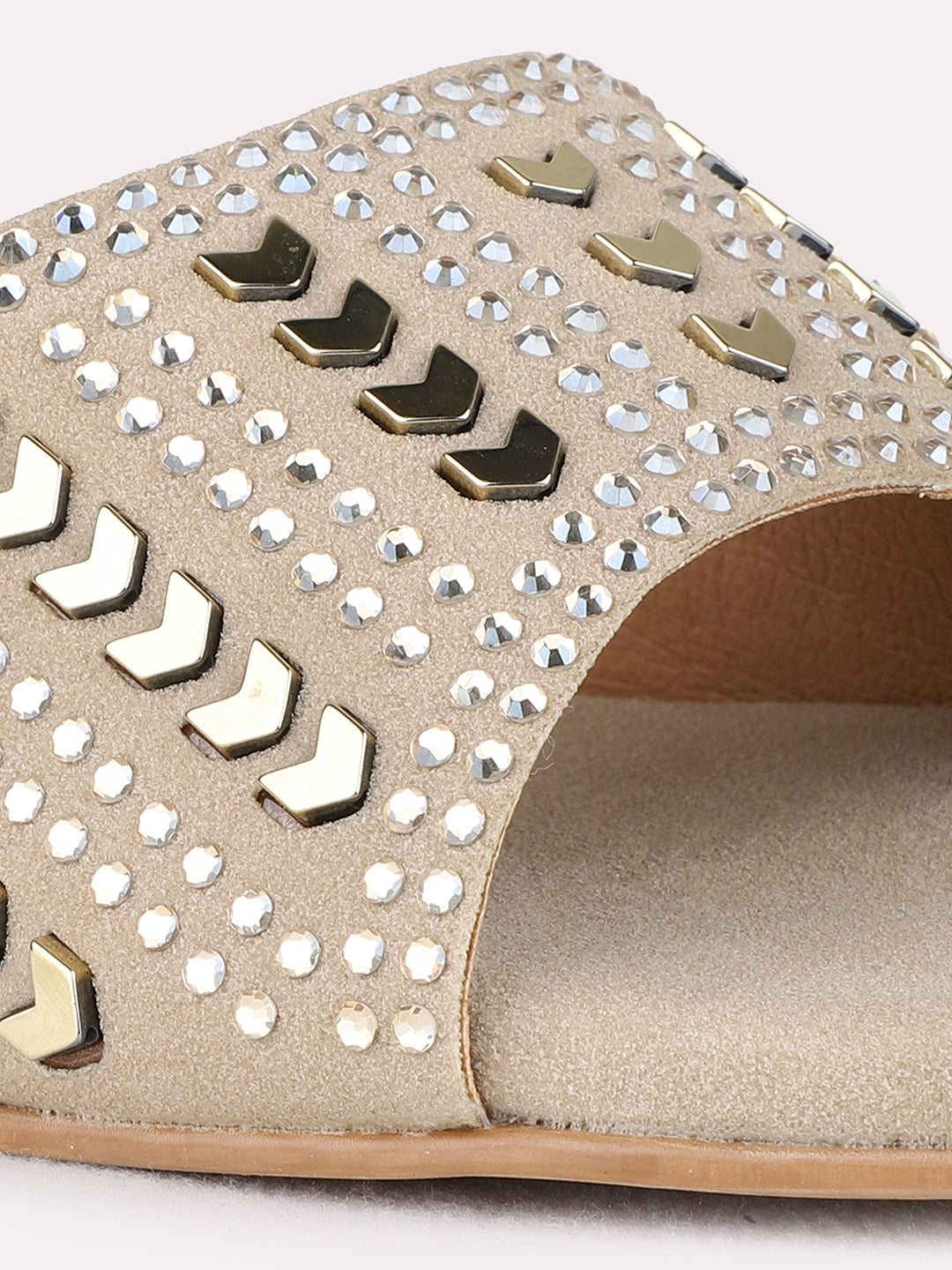 Womens Cream Ethnic Embellished Round Toe Block Heel Sandals