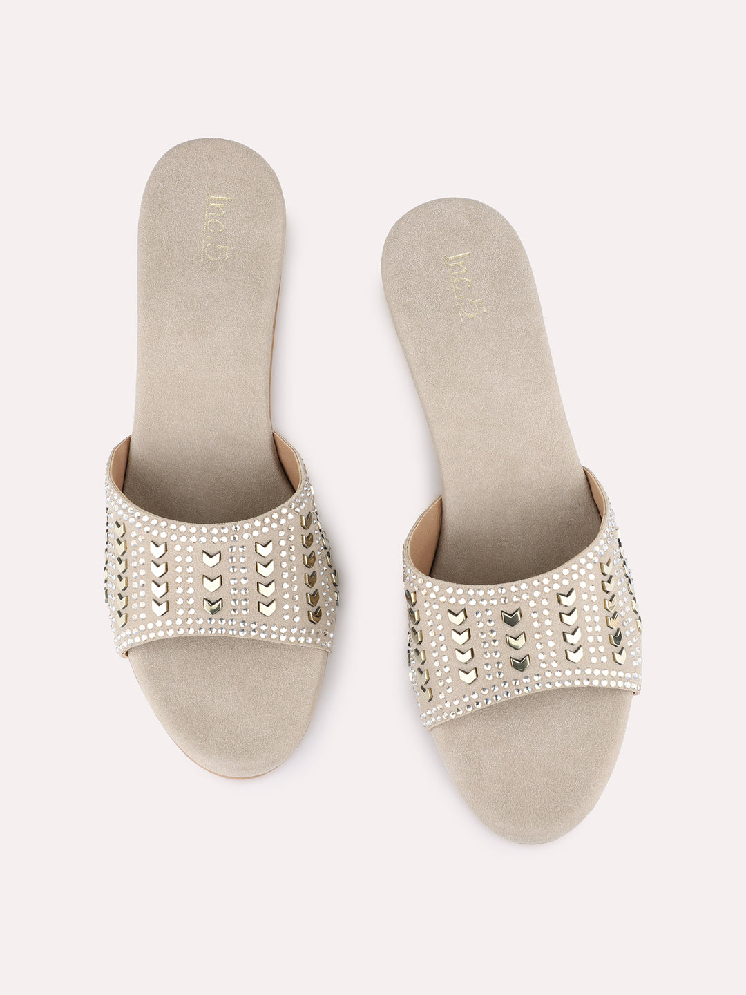 Womens Cream Ethnic Embellished Round Toe Block Heel Sandals