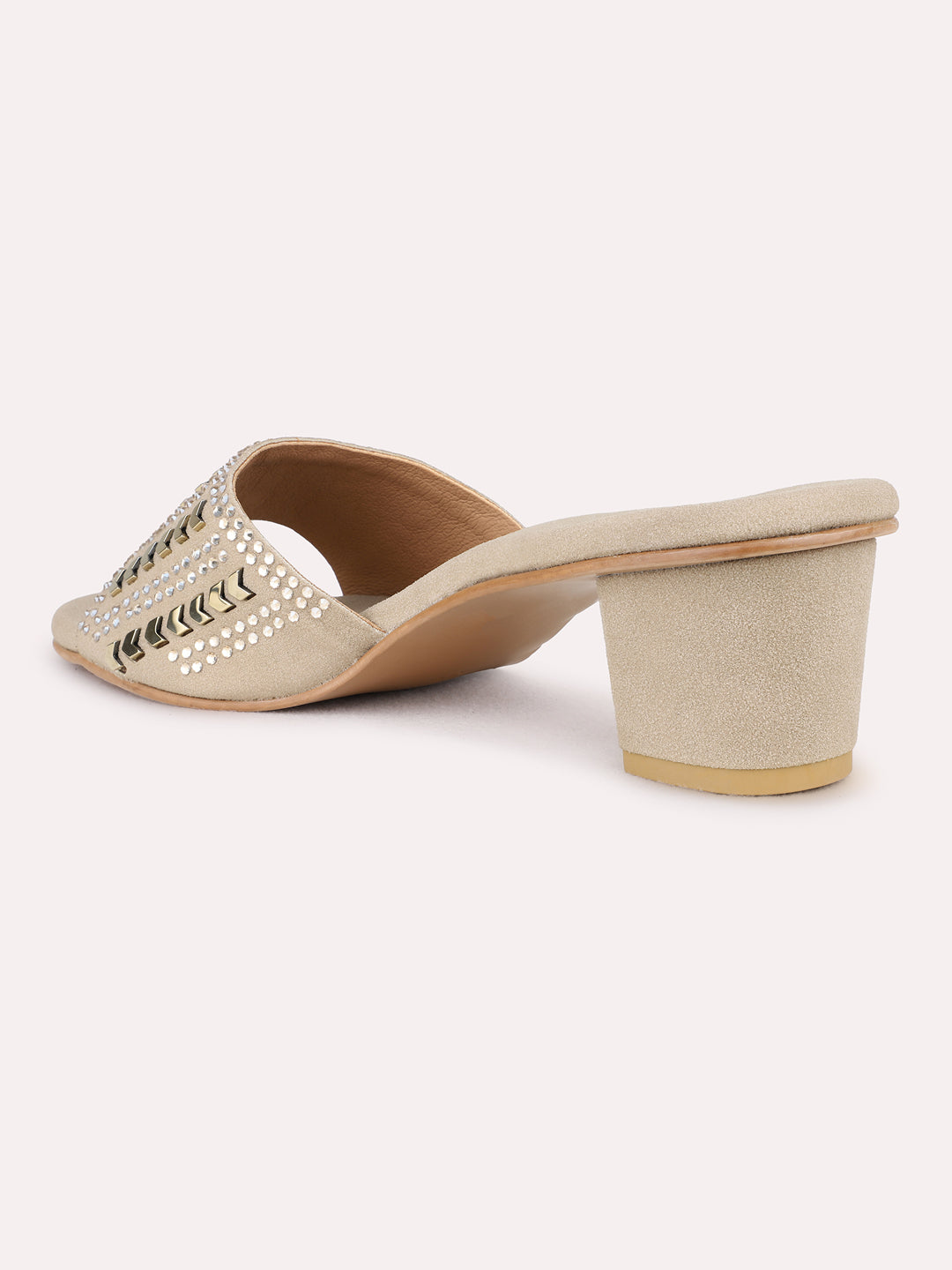 Womens Cream Ethnic Embellished Round Toe Block Heel Sandals