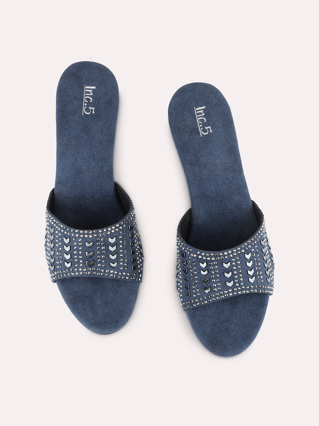 Womens Navy Ethnic Embellished Round Toe Block Heel Sandals