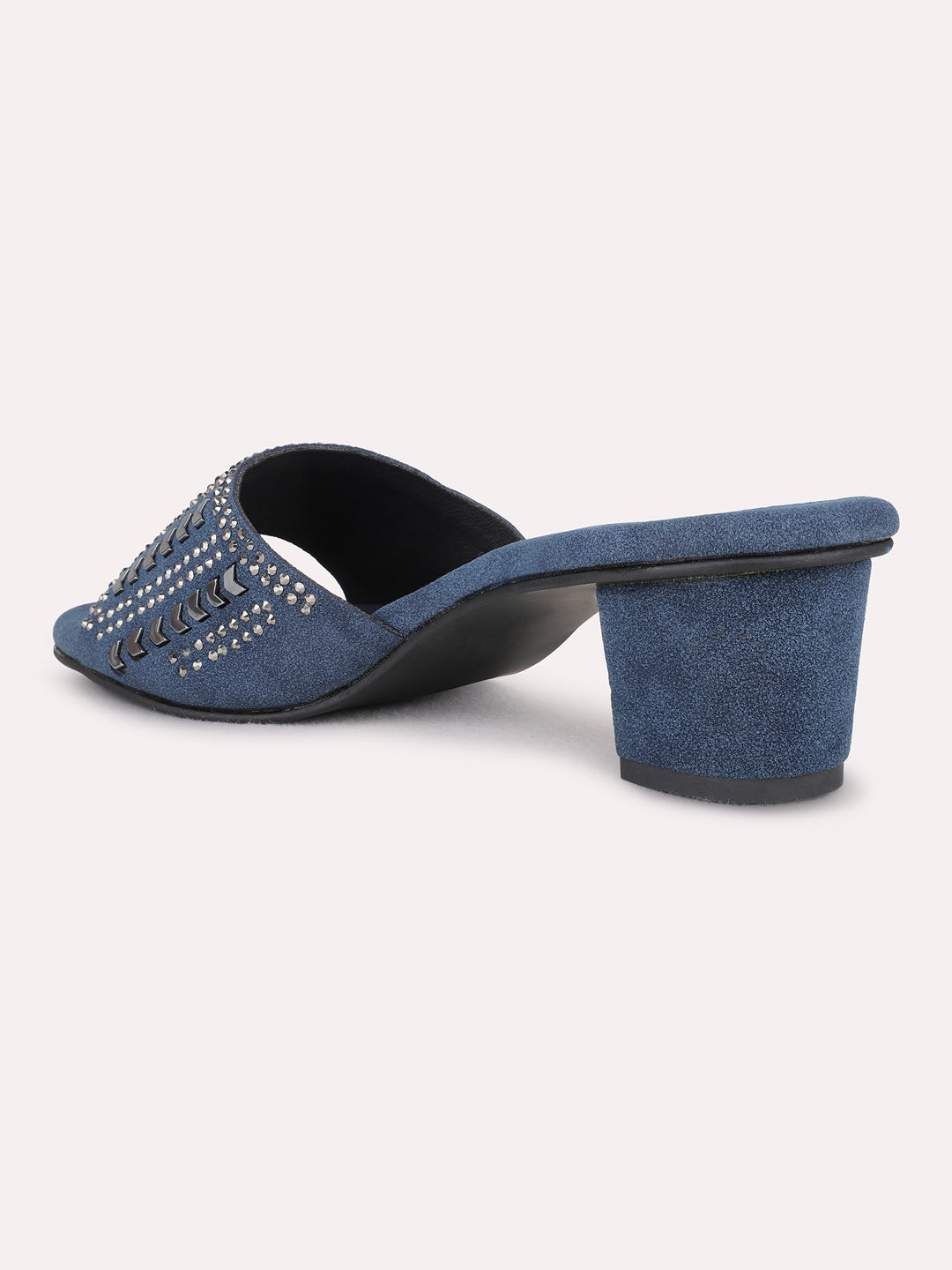 Womens Navy Ethnic Embellished Round Toe Block Heel Sandals