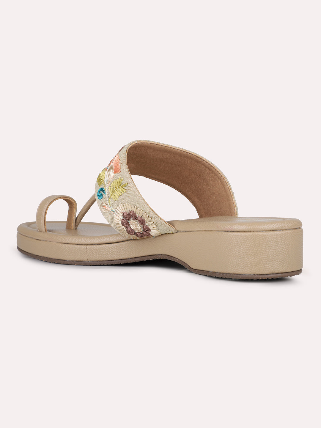 Womens Beige Ethnic Embellished One Toe Flats