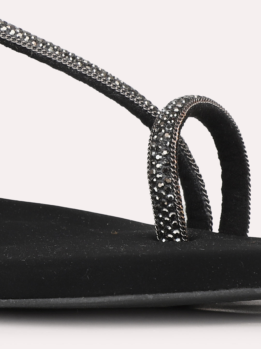 Women Black Party Wear Embellished Round Toe Block Heel Sandals