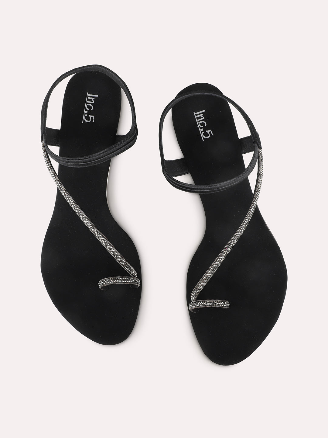 Women Black Party Wear Embellished Round Toe Block Heel Sandals