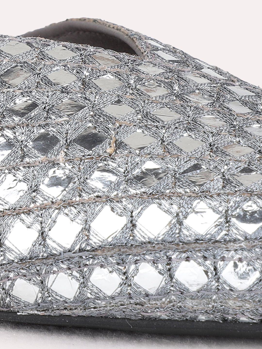 Womens Pewter Ethnic Embellished Round Toe Block Heel Mules