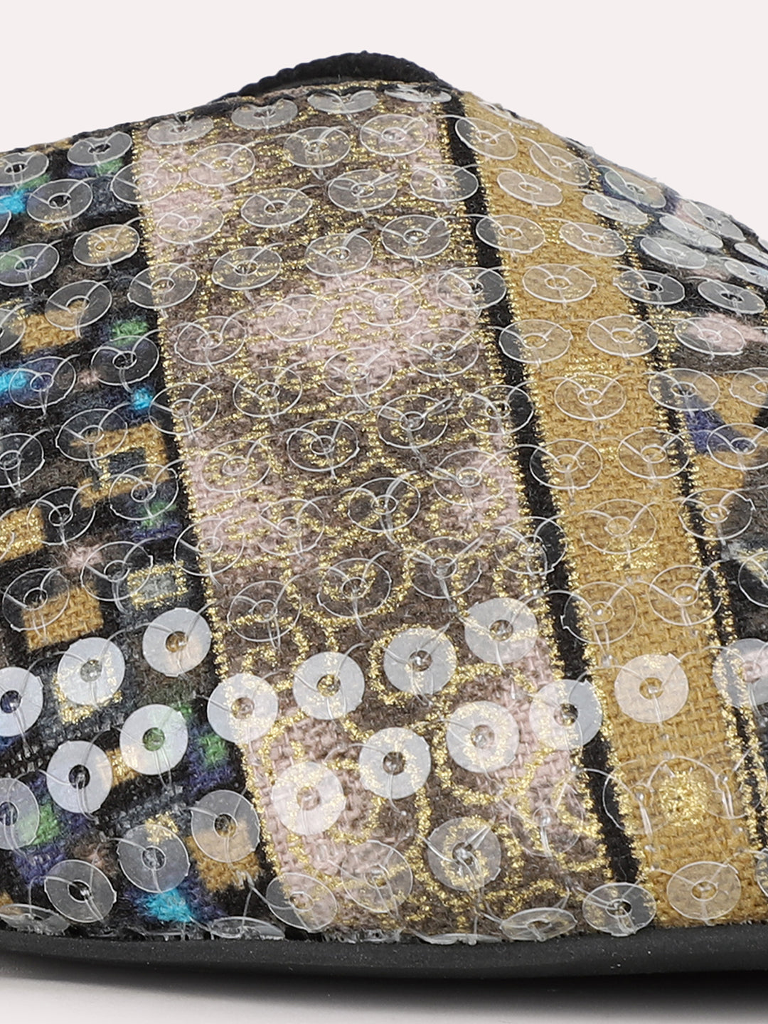 Women Black Casual Printed Pointed Toe Slip-On Flats