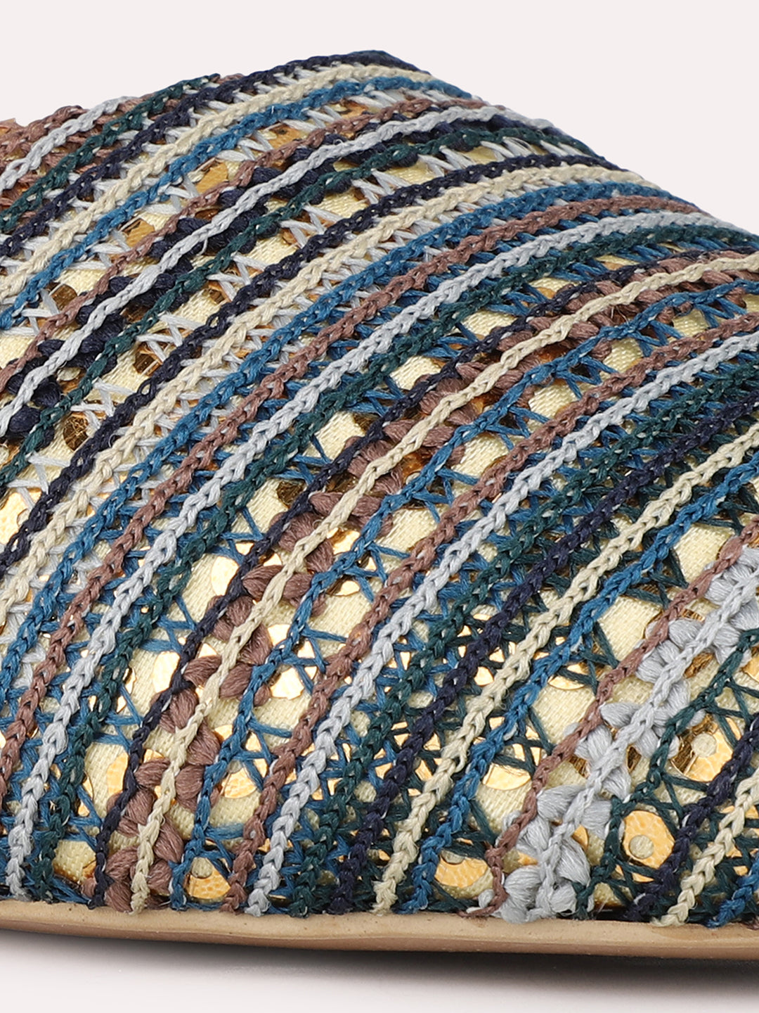 Women Navy Casual Printed Pattern Pointed Toe Slip-On Flats