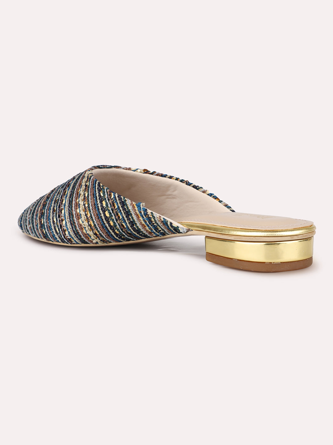 Women Navy Casual Printed Pattern Pointed Toe Slip-On Flats