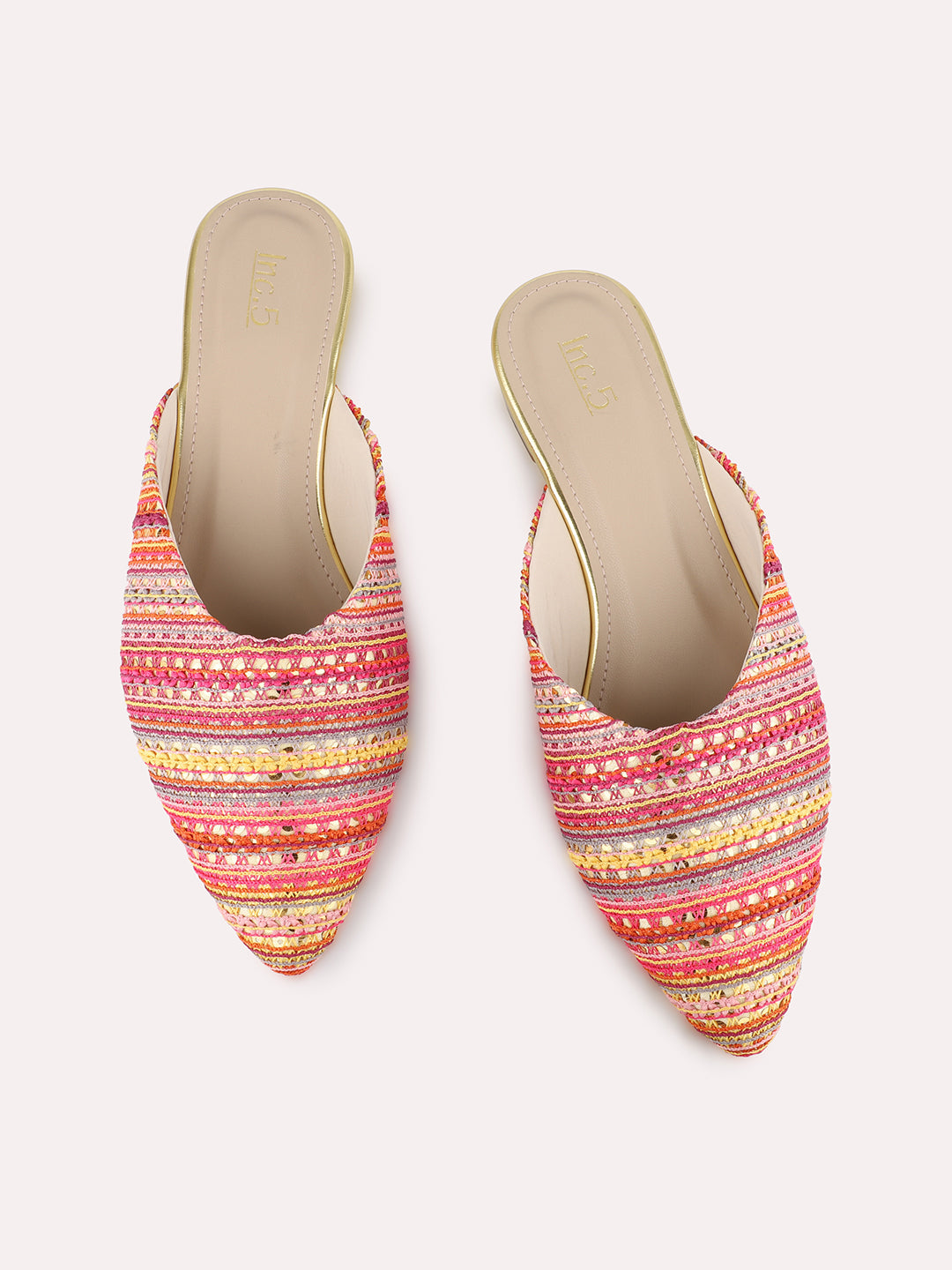 Women Pink Casual Printed Pointed Toe Slip-On Flats