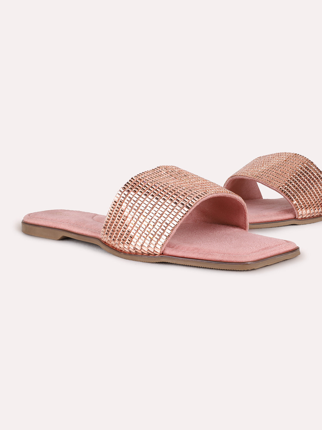 Womens Rose Golden Ethnic Embellished Open Toe Flats