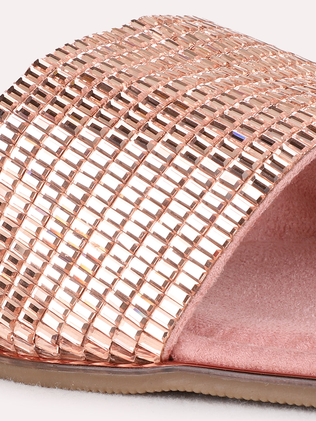Womens Rose Golden Ethnic Embellished Open Toe Flats