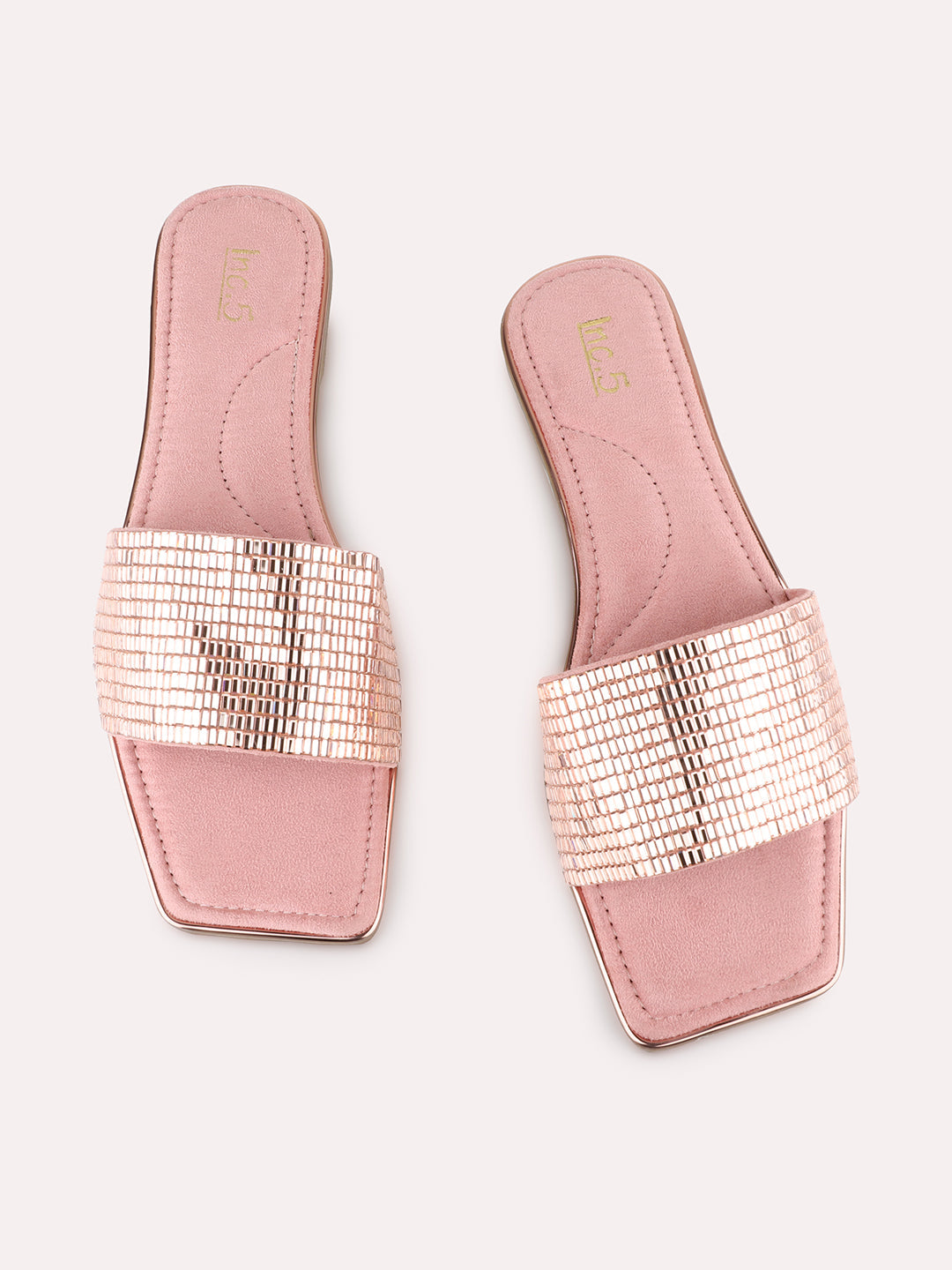 Womens Rose Golden Ethnic Embellished Open Toe Flats