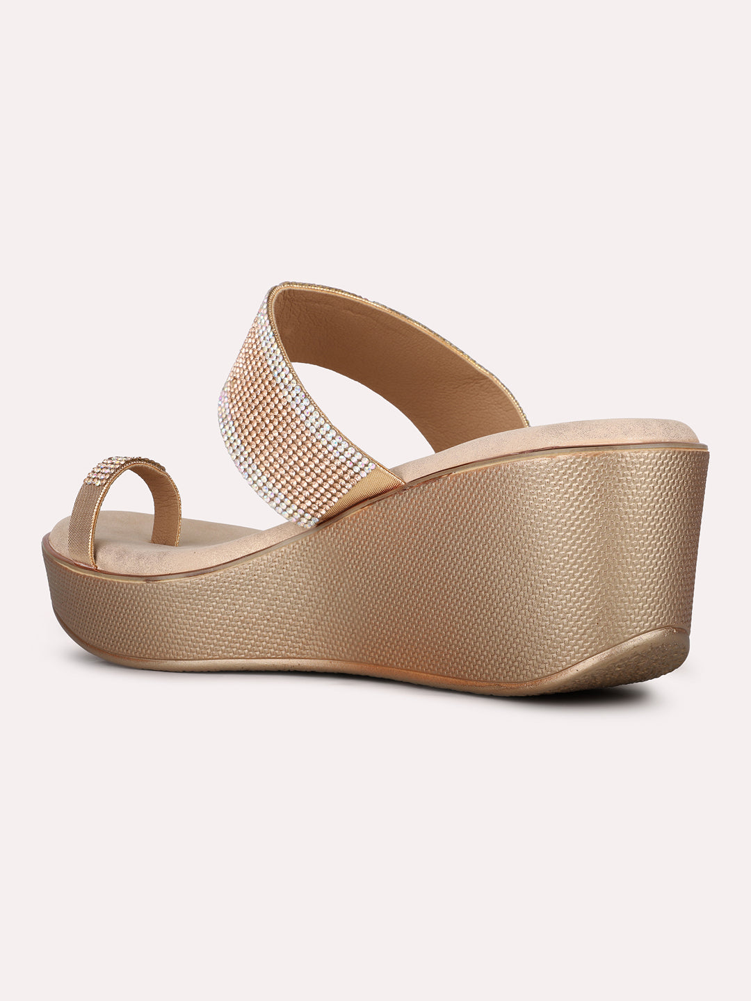 Womens Rose Gold Party Wear Embellished Pattern Wedge Heel Sandals