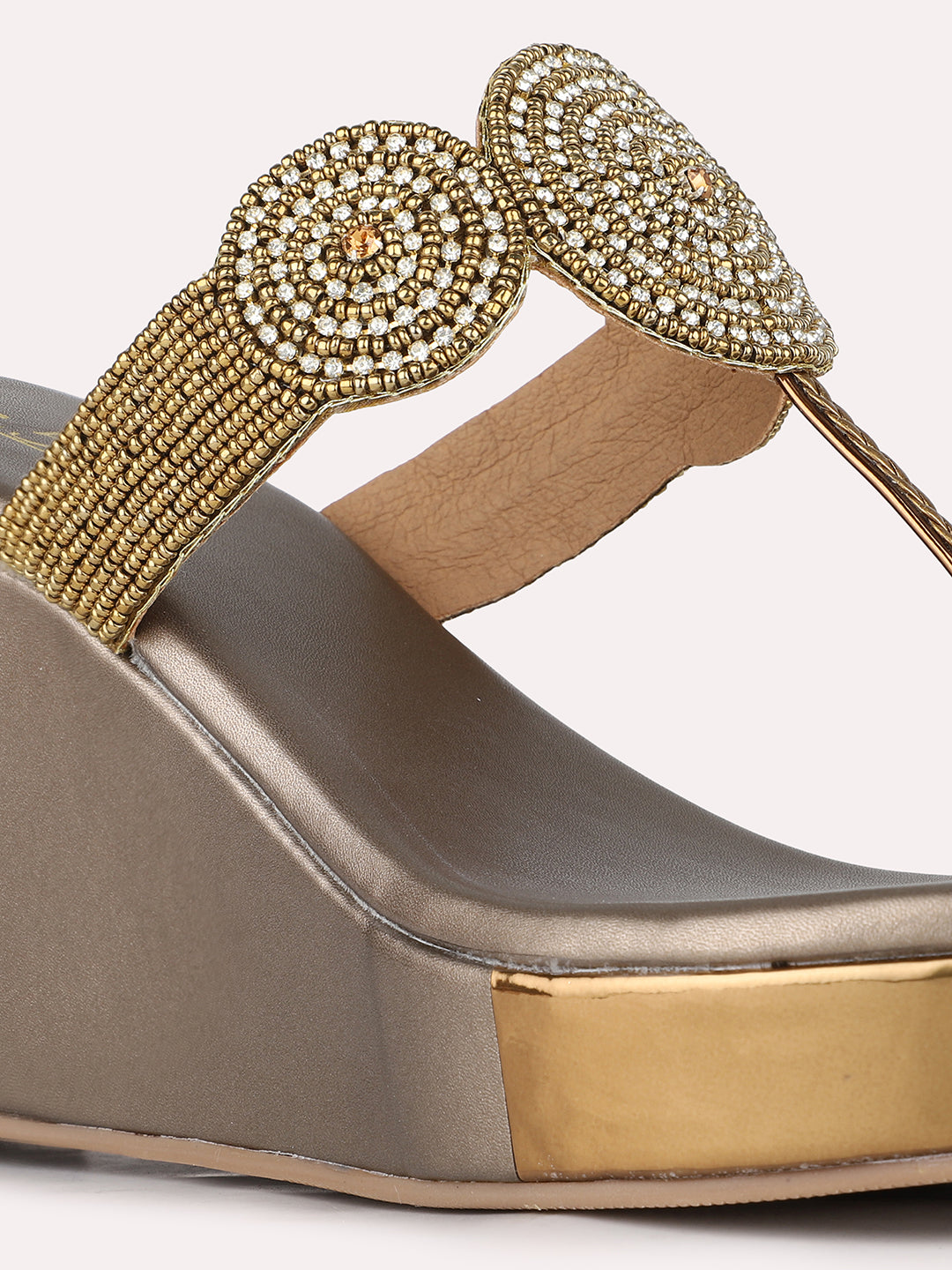 Buy Now Women Golden Ethnic Wear Round Toe Wedge Heel Sandals