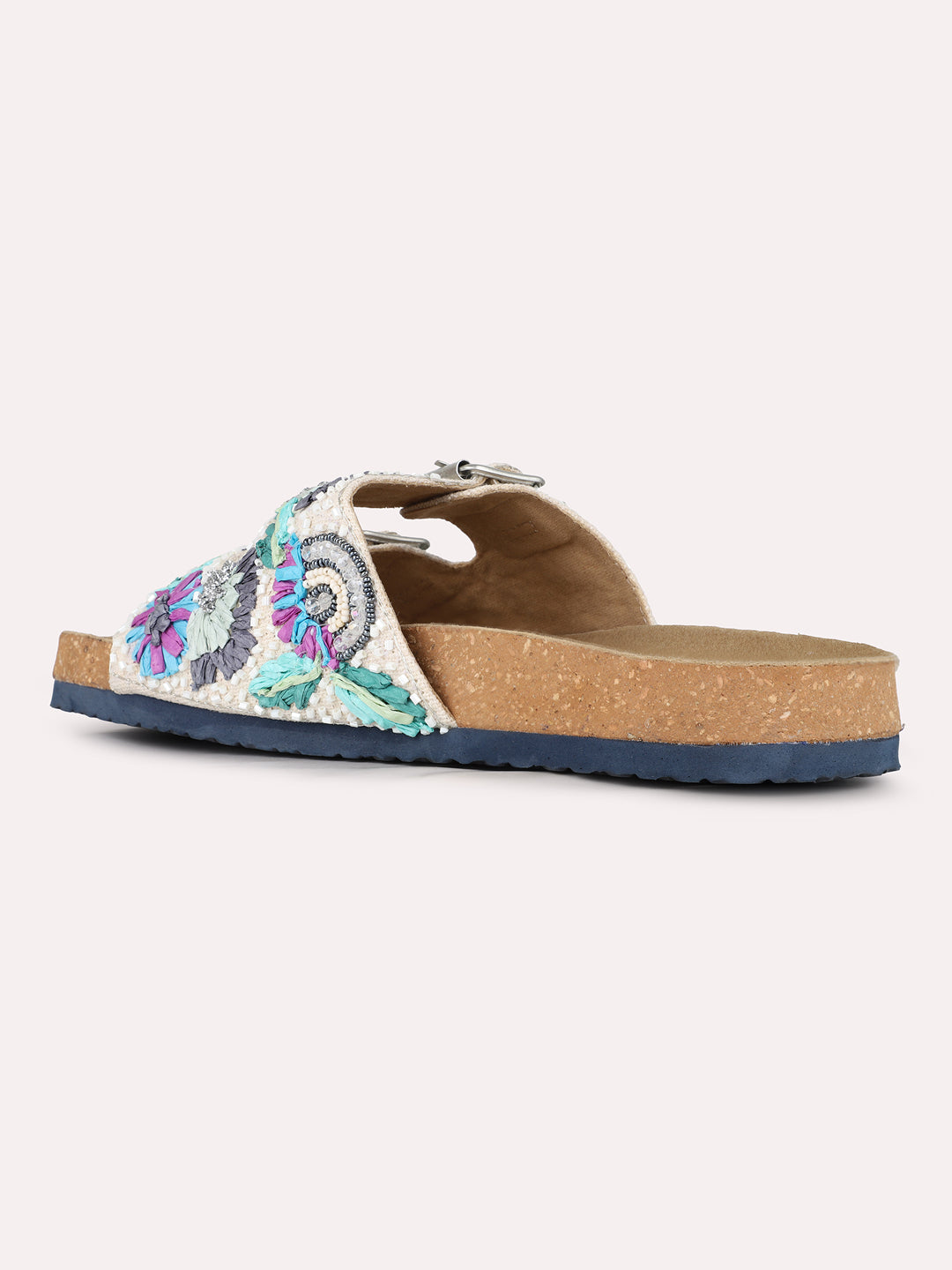 Women Cream Casual Printed Open Toe Slip-On Flat Sandals