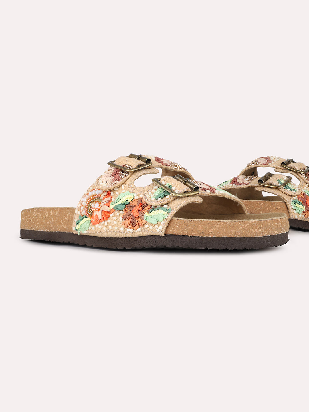 Women Peach Casual Printed Open Toe Slip-On Flat Sandals