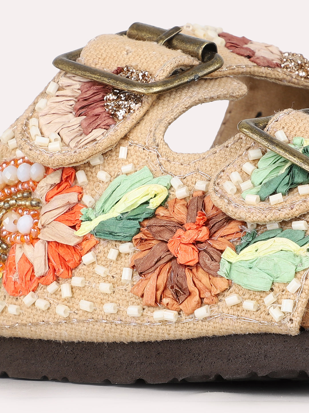 Women Peach Casual Printed Open Toe Slip-On Flat Sandals