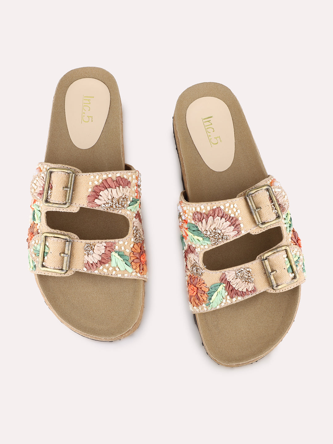 Women Peach Casual Printed Open Toe Slip-On Flat Sandals
