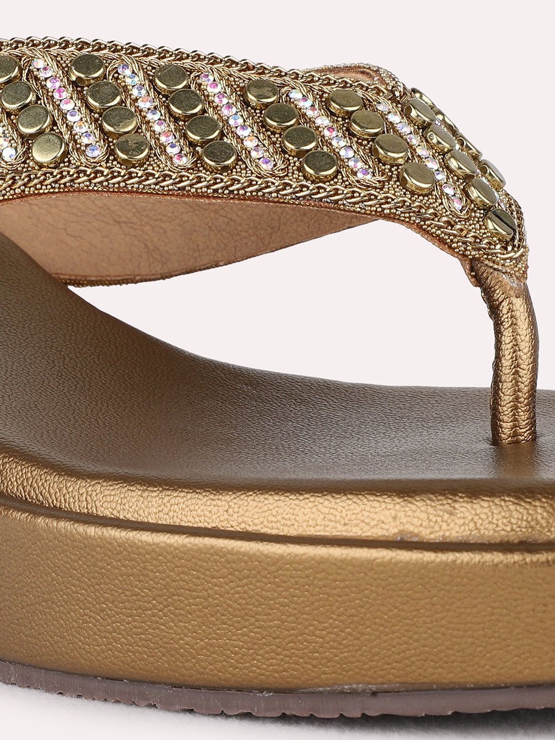 Womens Golden Party Wear Embellished Round Toe Wedge Heel Sandals