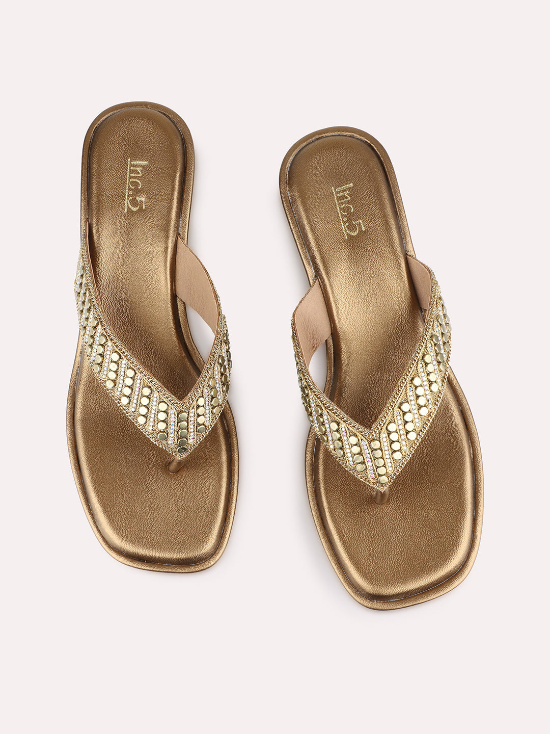 Womens Golden Party Wear Embellished Round Toe Wedge Heel Sandals