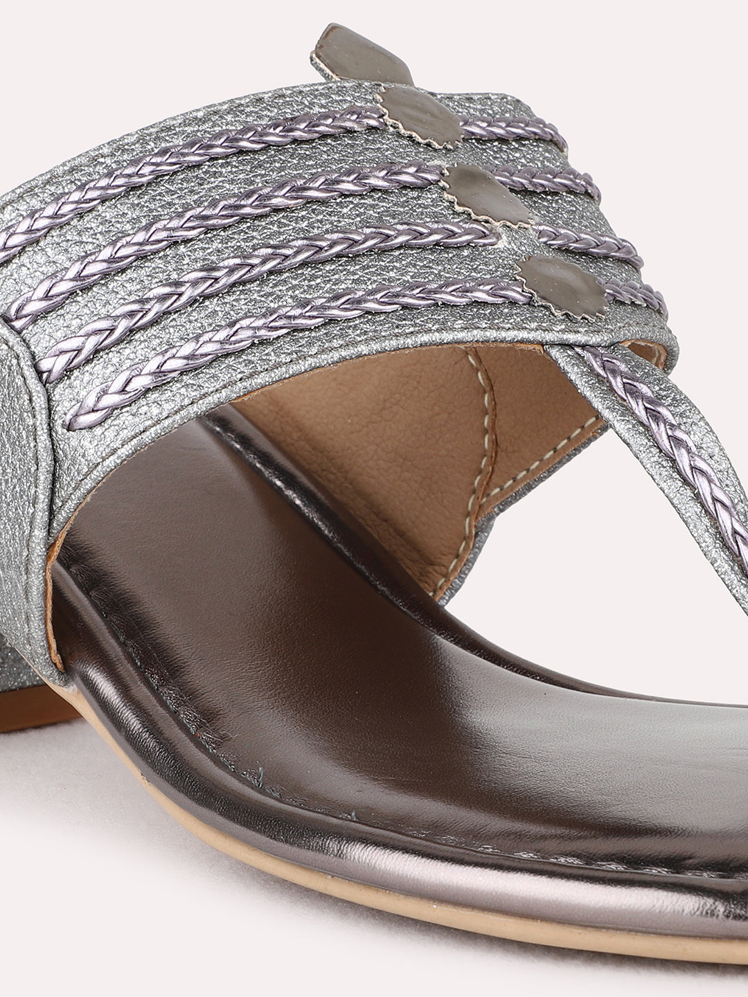 Womens Pewter Ethnic Solid Round Toe Block Heel Sandals