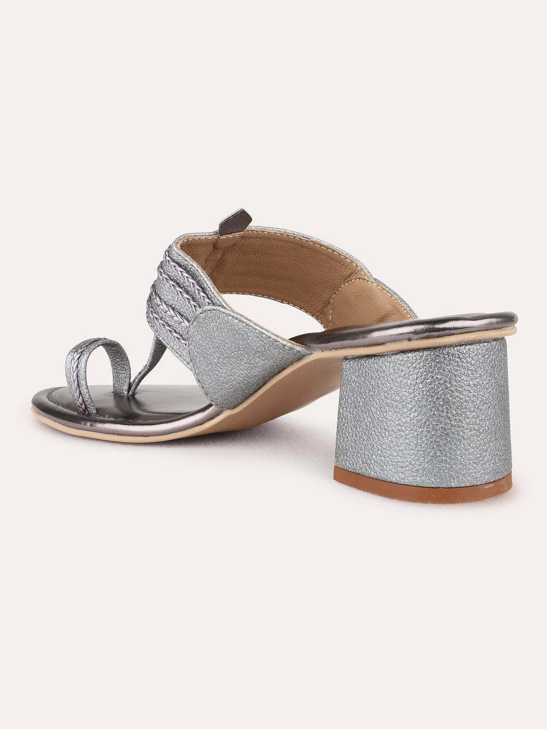 Womens Pewter Ethnic Solid Round Toe Block Heel Sandals