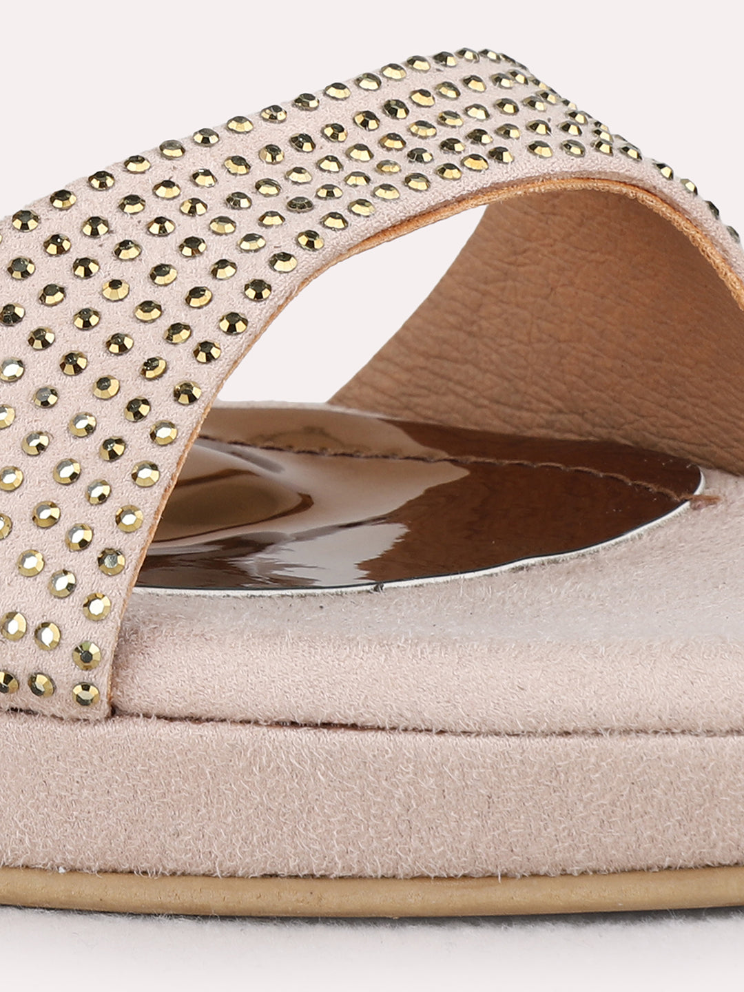 Womens Beige Party Wear Embellished Round Toe Stiletto Heel Sandals