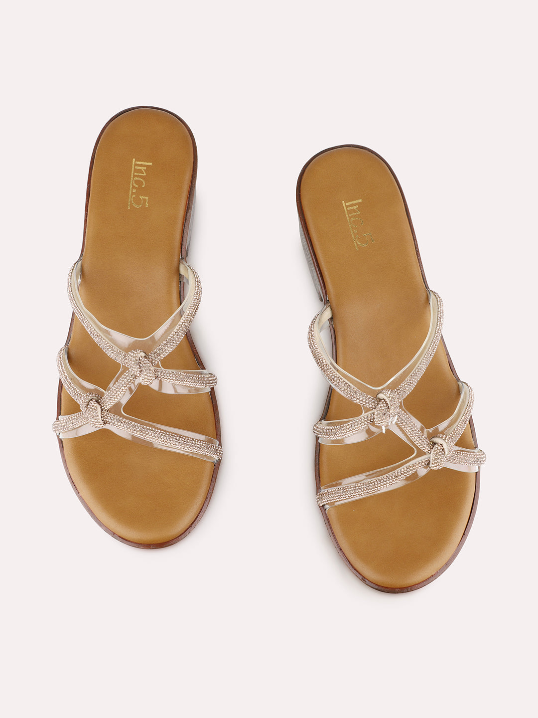 Women Golden Ethnic Embellished Round Toe Platform Heel Sandals