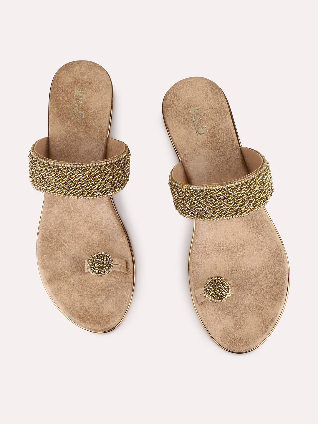 Womens Golden Party Wear Embellished Round Toe Wedge Heels