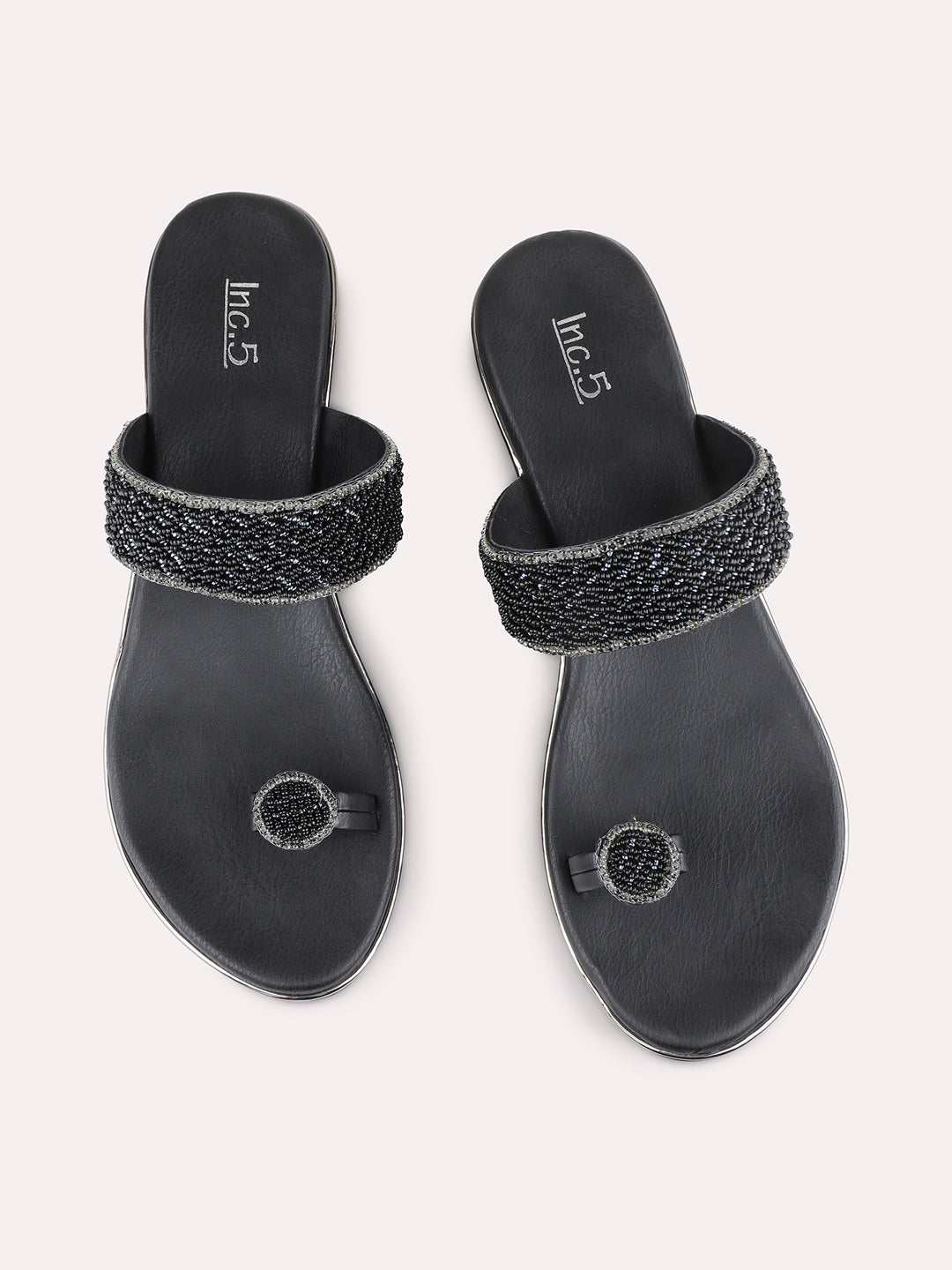 Womens Black Party Wear Embellished Round Toe Wedge Heel Sandals