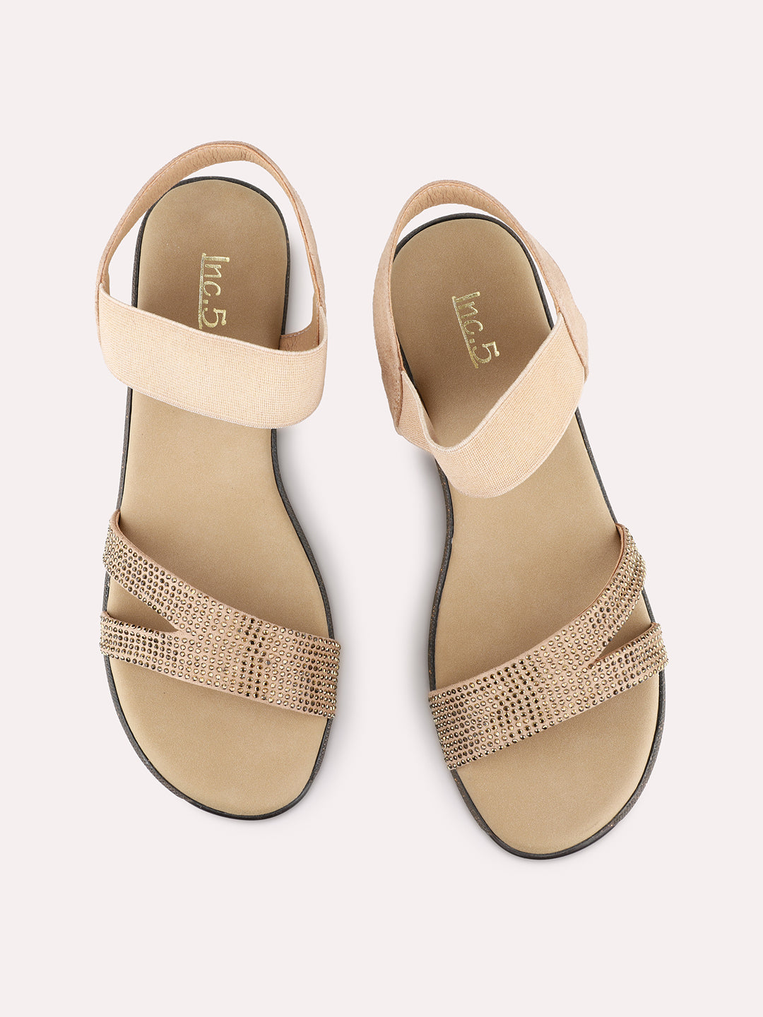 Womens Beige Ethnic Embellished Wedge Heel Sandals