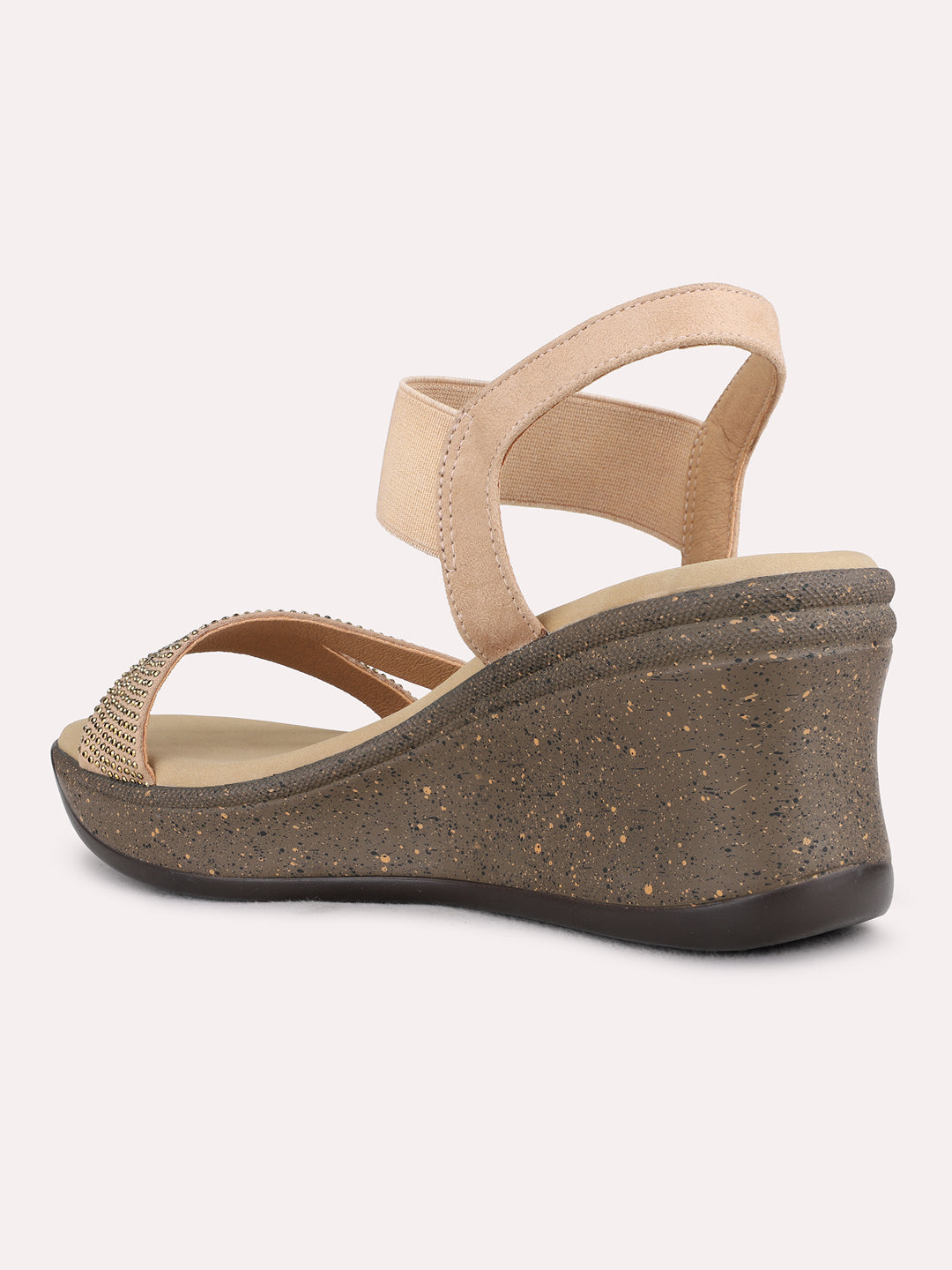 Womens Beige Ethnic Embellished Wedge Heel Sandals