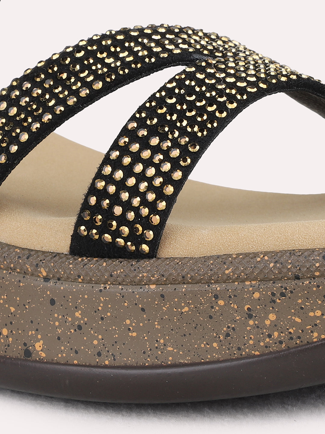 Womens Black Ethnic Embellished Pattern Wedge Heel Sandals